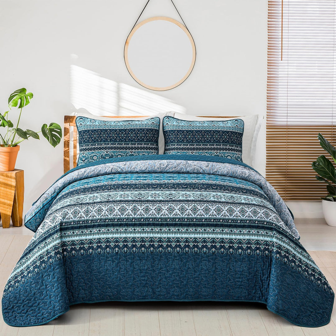 WONGS BEDDING Tagesdecke 200x220 Bettüberwurf Boho Decke Steppdecke 3 Teilig Doppelbett Gesteppt Bet