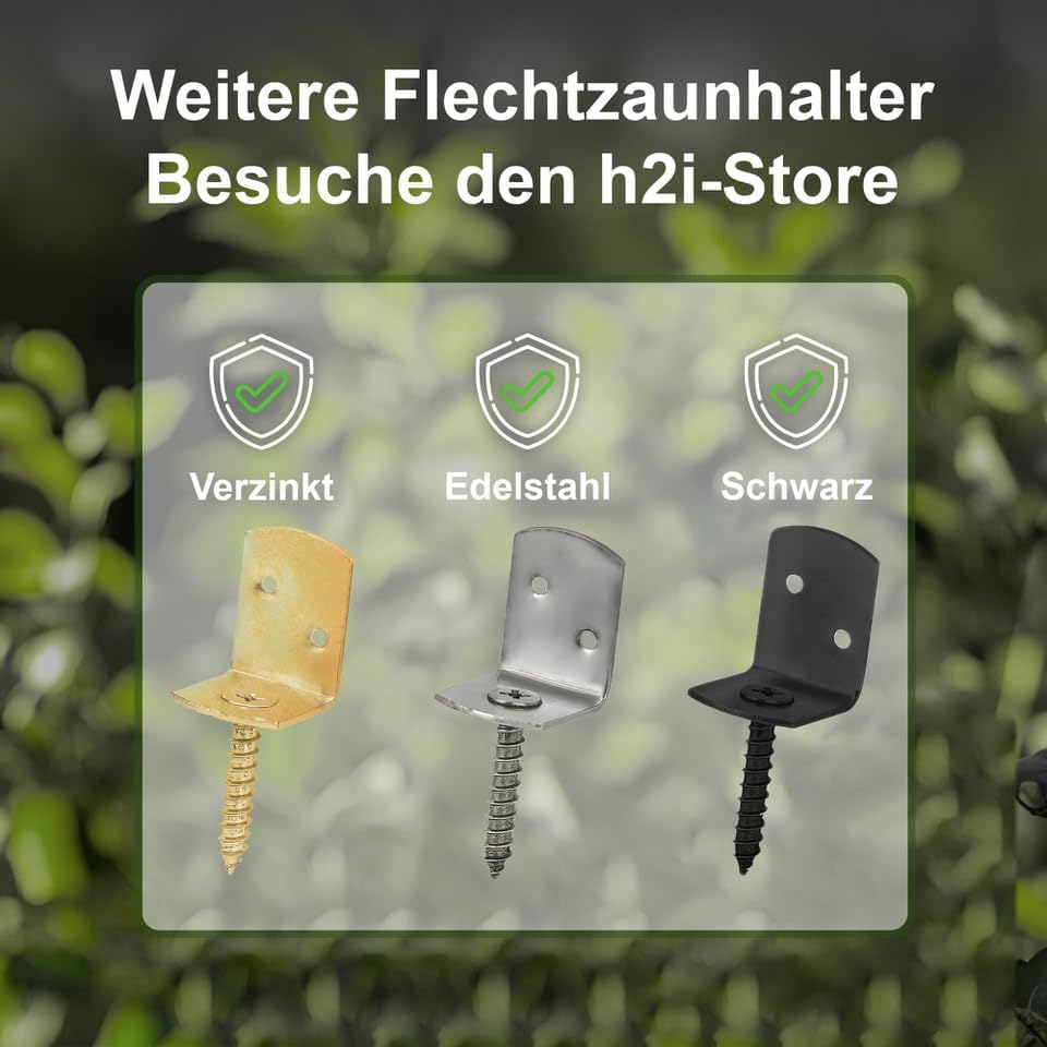 24-72 Stück h2i Flechtzaunhalter aus Stahl - L-Form 30 x 35 x 40 mm/verzinkt/schwarz verzinkt/Edelst