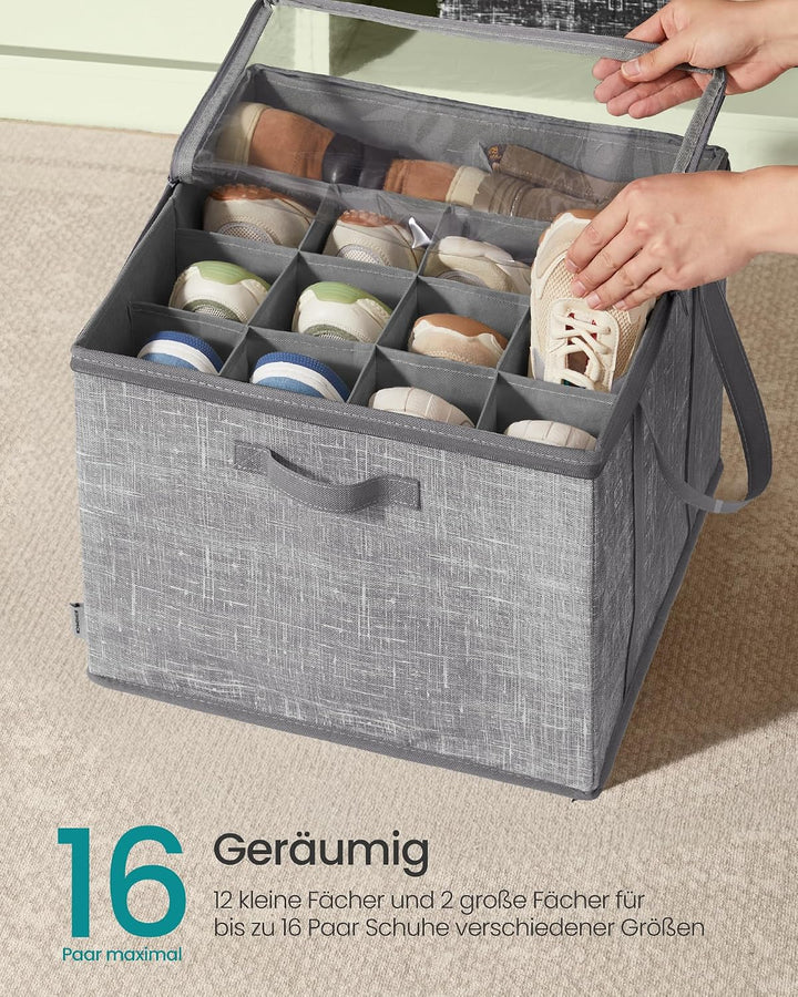 SONGMICS Schuh-Organizer, 2er Set, jeder für bis zu 16 Paar Schuhe, Schuhaufbewahrung, Griffe, trans
