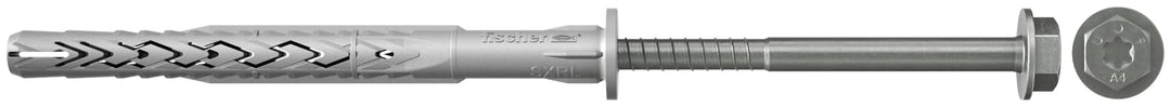 fischer Langschaftdübel SXRL 8x80 FUS R, Dübel mit Sechskantschraube &amp; angeformter U-Scheibe aus nic