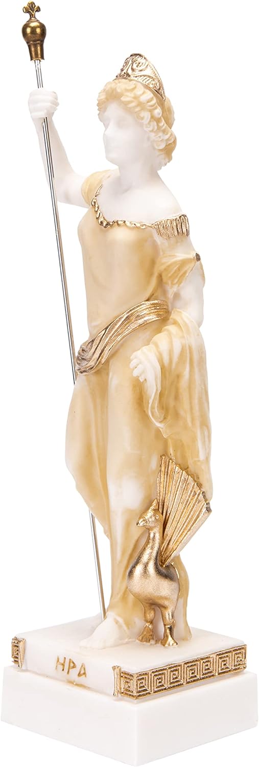 BEAUTIFUL GREEK STATUES Hera Göttin der Ehe, Frauen, Geburt und Familie, Alabaster, Goldton, 25,4 cm