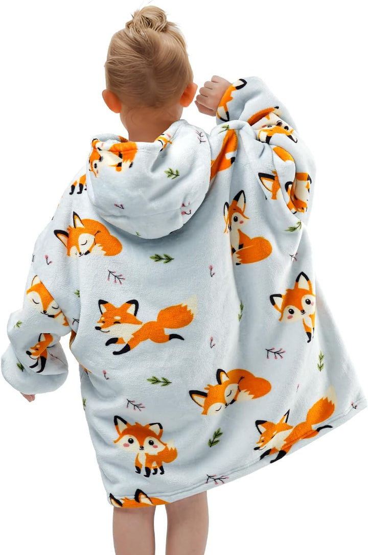 Wenlia Übergrosse Hoodie Blanket für Mädchen, Kinder Flanell Sweatshirt Decke Kuschelpullover, Einho