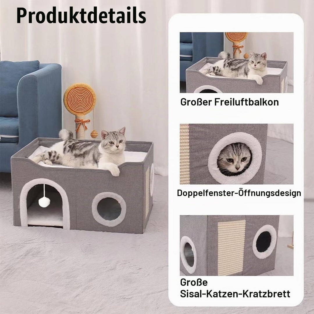 ERNAN Katzenhöhle,Katzenbetten,Katzenhaus, Faltbare Katzenbetthöhle mit Kratzbrett und Spielball, Fa