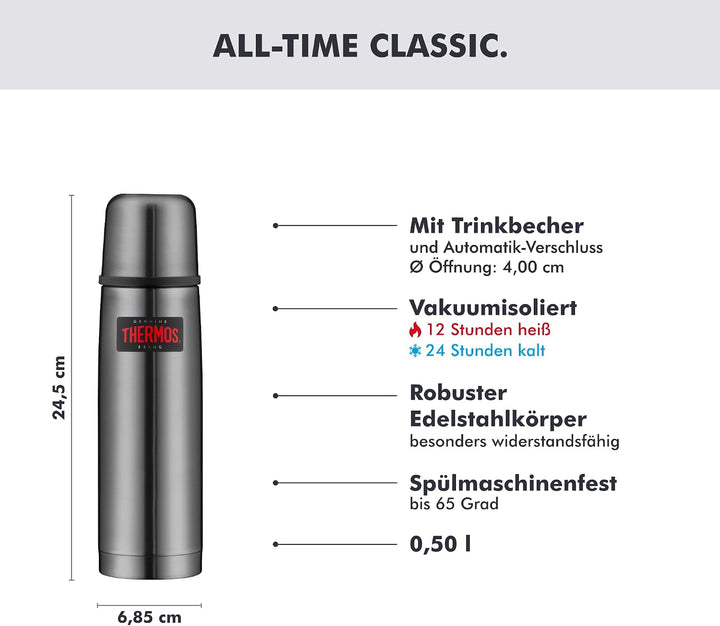 THERMOS LIGHT &amp; COMPACT BEVERAGE BOTTLE 0,50l, stone grey, Thermosflasche Edelstahl, Isolierflasche