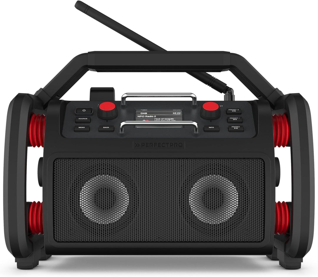 PerfectPro Baustellenradio ROCKPRO, DAB+ und UKW-Empfang, Bluetooth, Inklusive Ladegerät und Lithium