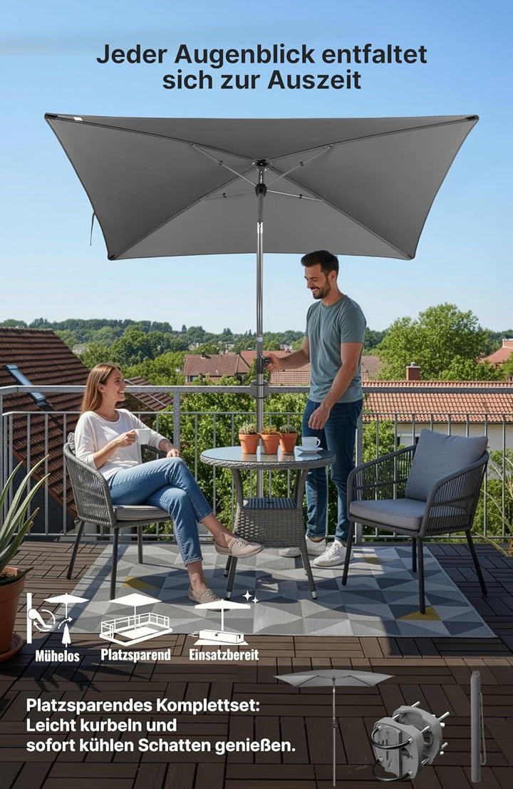 4smile Sonnenschirm Balkon mit Halterung im 3-er-Set, 200x125 cm, UV 50+, Sonnenschutz Balkon, Balko