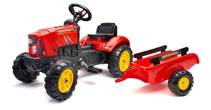 Falk - Traktor mit Pedalen Supercharger mit Anhänger – ab 2 Jahren Abdeckung zum Öffnen – Lenkrad mi