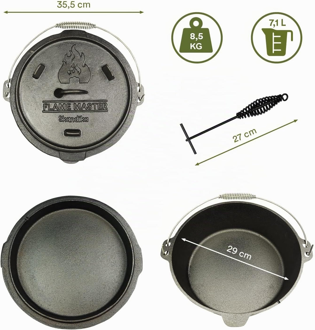 Skandika Dutch Oven Flame Master 7,1 L | Gusseisen Topf zum Kochen, inkl. Rezeptbuch der Sauerländer