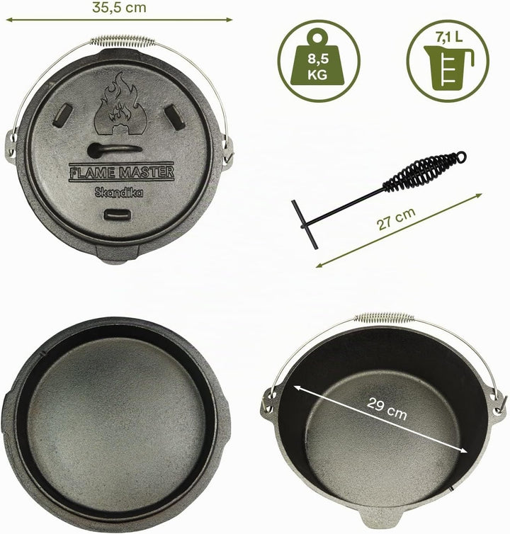 Skandika Dutch Oven Flame Master 7,1 L | Gusseisen Topf zum Kochen, inkl. Rezeptbuch der Sauerländer