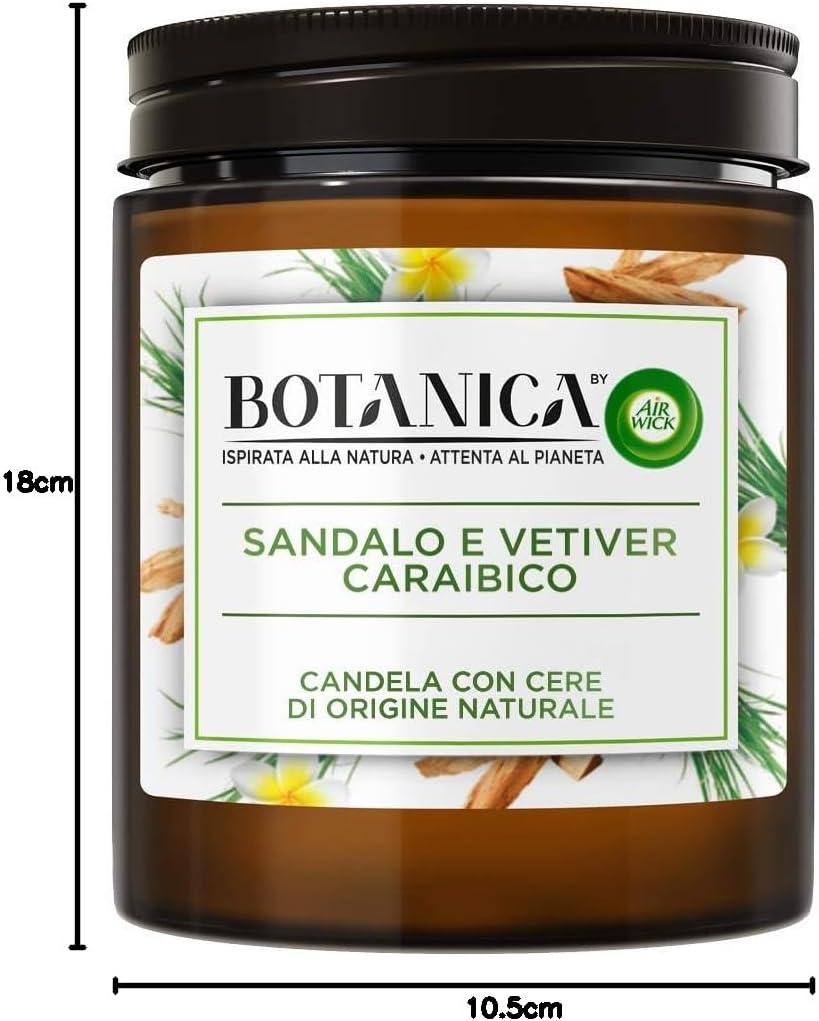 Airwick Botanica Kerze mit Wachs aus natürlichem Ursprung, 6 Duftkerzen à 250 g mit Duft von Sandale