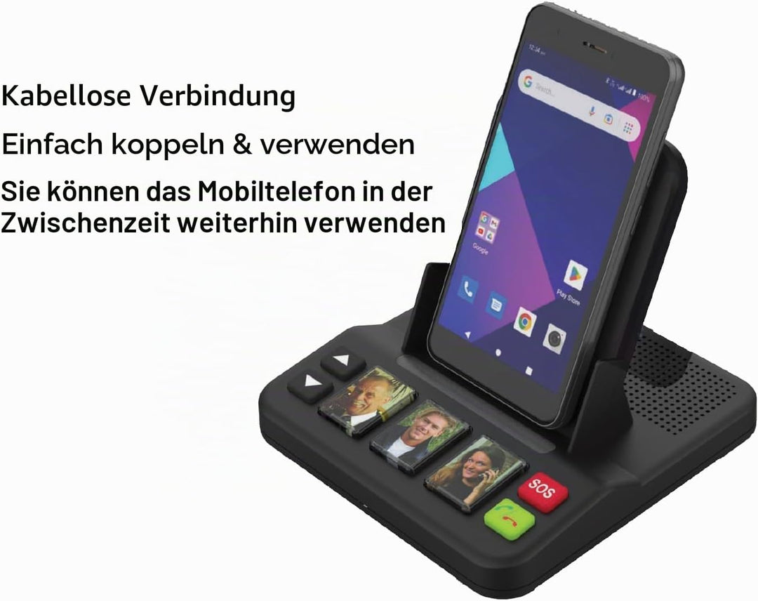 VOCA Senior Freisprechanlage mit 3 Geschwindigkeitswahl-Fototasten, Notruf, kabelloses Laden, Anrufa