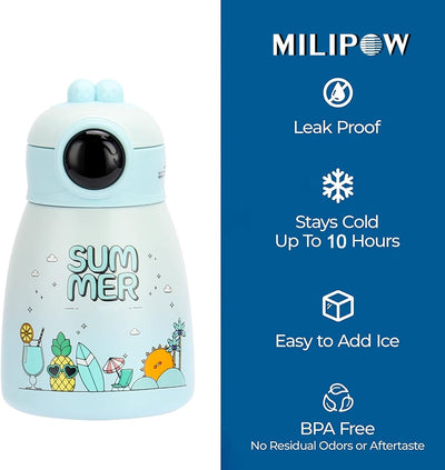 MiliPow Edelstahl Wasserflasche,Ultraleichter Vakuumbecher 550 ml – BPA-frei, auslaufsichere Thermos