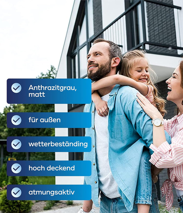 Plid® Fassadenfarbe Anthrazitgrau matt - hochwertige Farbe für Beton, Mauerwerk, Kellerwand, Fassade