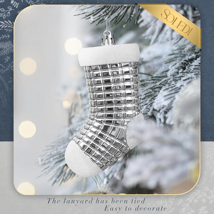SOLEDI® 128er Set Premium Weihnachtskugeln Kunststoff Silber Weiss mit Baumspitze Stern - Robuste un
