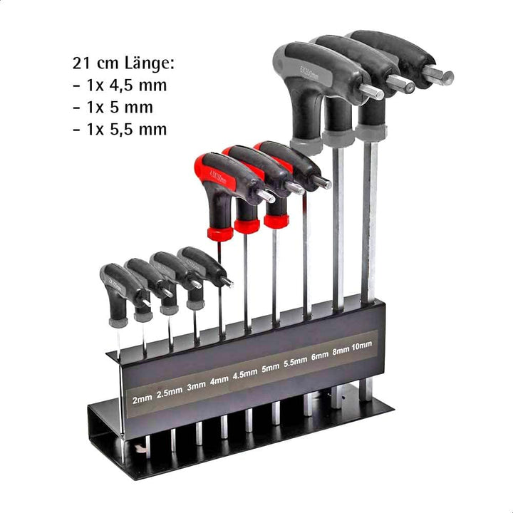 Wiltec Innensechskantschlüsselsatz 11tlg. 2-10mm mit 15-28cm Länge und thermoplastischen Gummigriffe
