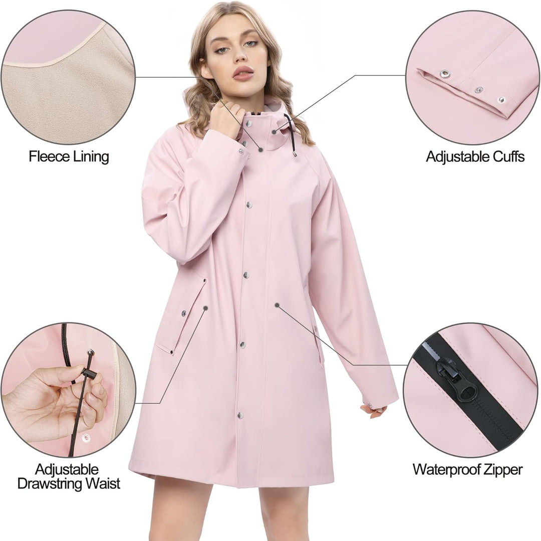 UNIQUEBELLA Regenjacke Damen Wasserdicht Regenmantel Mit Kapuze Winddicht Wetterfest Übergangsjacke
