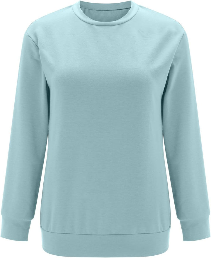 Sweatshirt Damen Pullover ohne Kapuze Rundhals Langarmshirt Frühling Sommer Farbblock Pulli Casual L