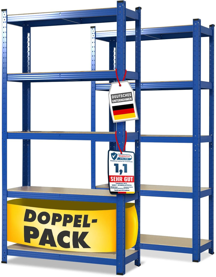 Floordirekt Schwerlastregal, 2er Set, blau 150 x 75 x 30 cm Steckregal, Kellerregal, Lagerregal, Wer