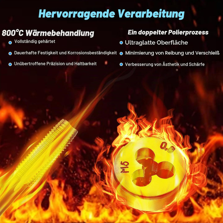 Gewindeschneider Set Metrisch M3-M12 Gewindeschneidsatz, Gewindebohrer Schneideisen Set mit Bohrer,