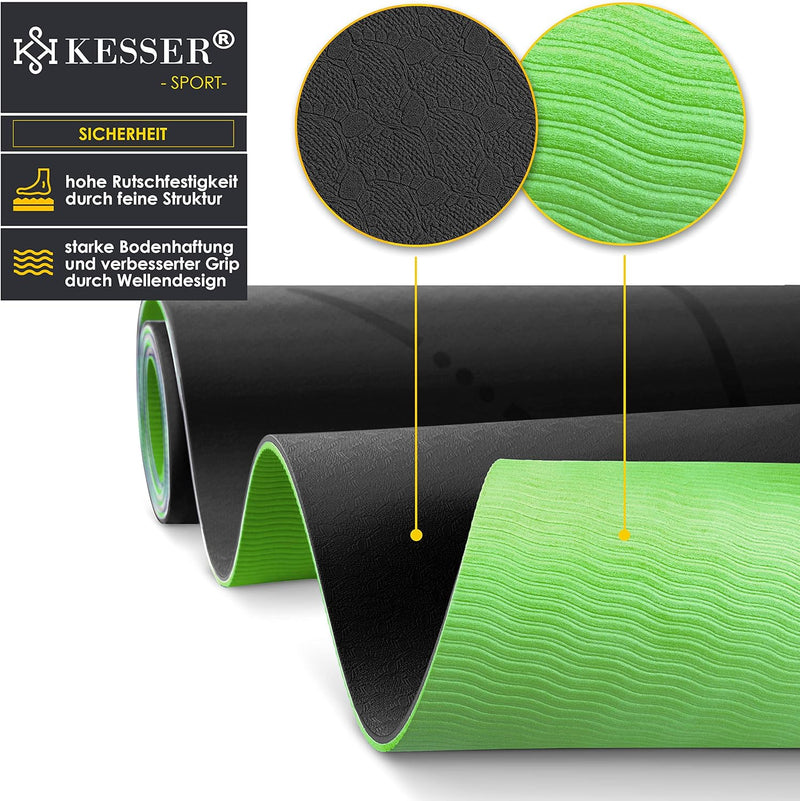 KESSER® Gymnastikmatte mit Tragegurt rutschfest TPE Yogamatte Gepolstert & rutschfest Fitnessmatte,