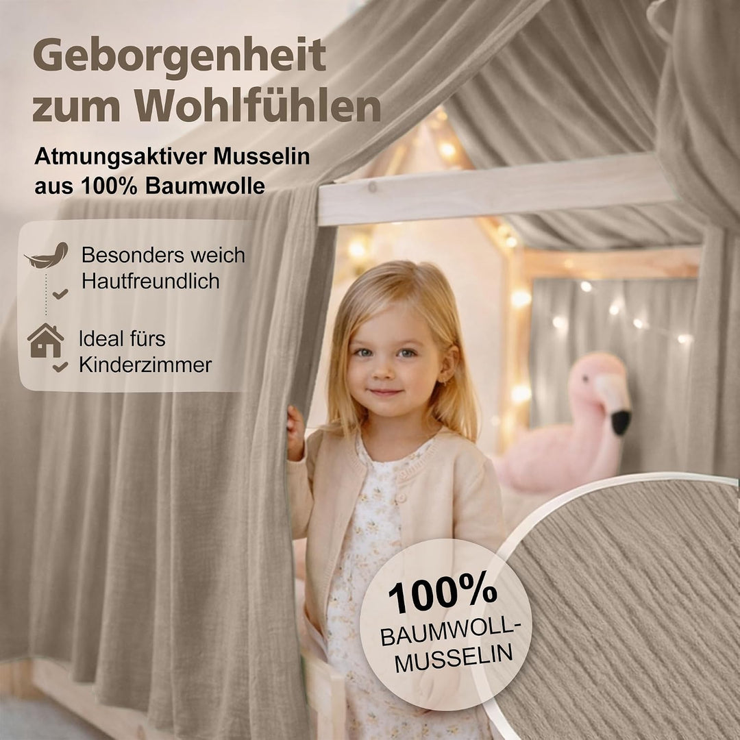 Hook Hausbett Himmel Deko Set, Betthimmel Hausbett aus Musselin - 1 Betthimmel &amp; 1 Wimpelkette, für
