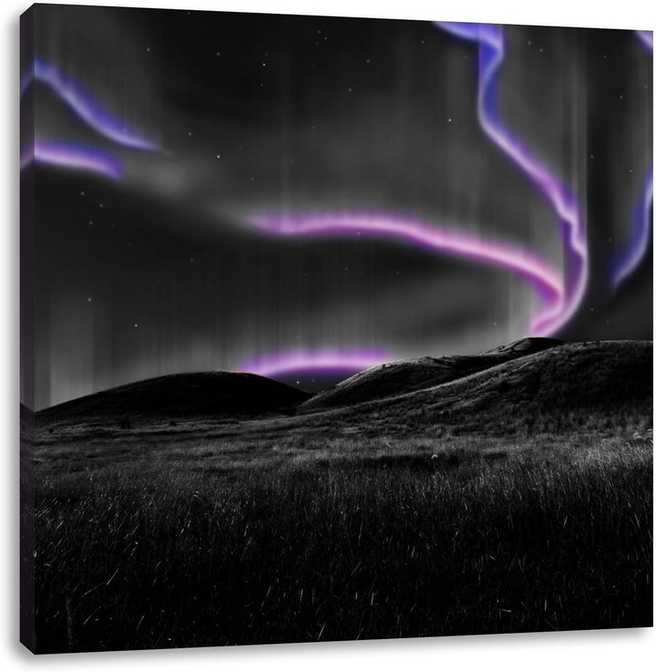 Pixxprint Polarlichter über Hügeln als Leinwandbild Quadratisch/Grösse: 70x70 / Wandbild/Kunstdruck/