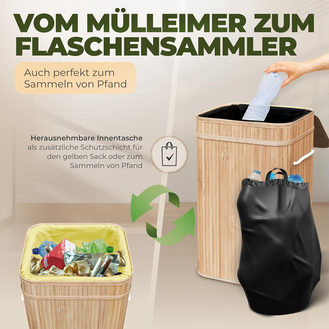 Müllsackständer gelber Sack Mülleimer schön aus Bambus inkl. waschbarer Innentasche - Gelber Sack Be