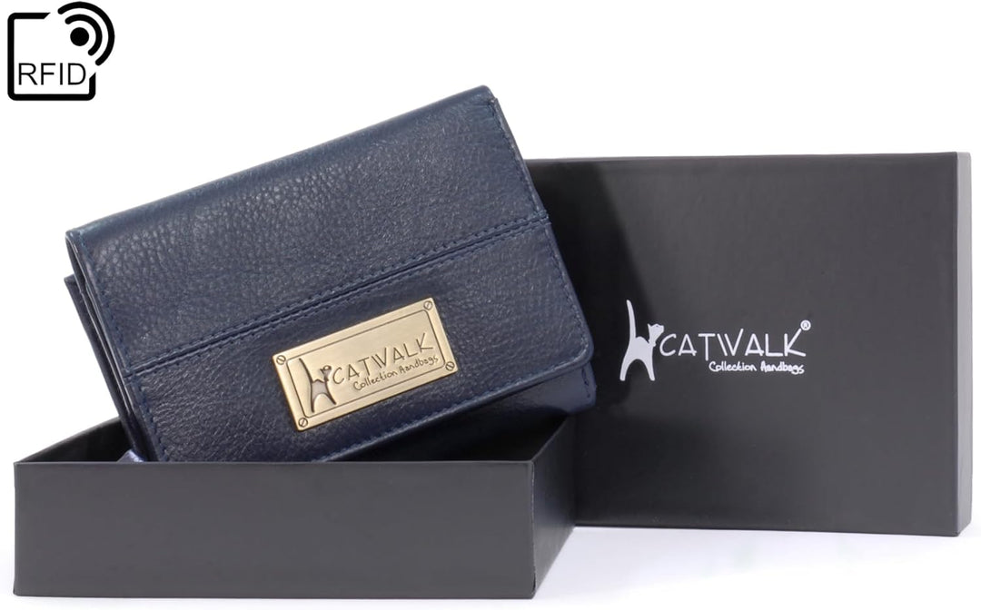 Catwalk Collection Handbags - Leder Geldbörse Damen Mittelgross - Geldbeutel mit Münzfach und 7 Kart