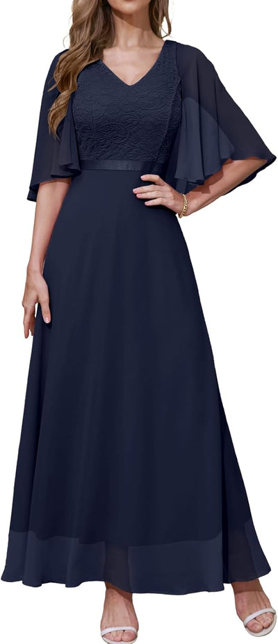 DRESSTELLS Damen Abendkleider Hochzeitsgast Chiffon Cape Ärmel Brautjungfer Kleider Cocktailkleid fü