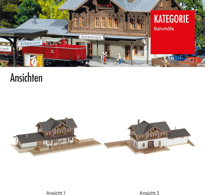 FALLER Bahnhof Schwarzach Modellbausatz mit 126 Einzelteilen 251 x 120 x 74 mm I Modelleisenbahn Zub
