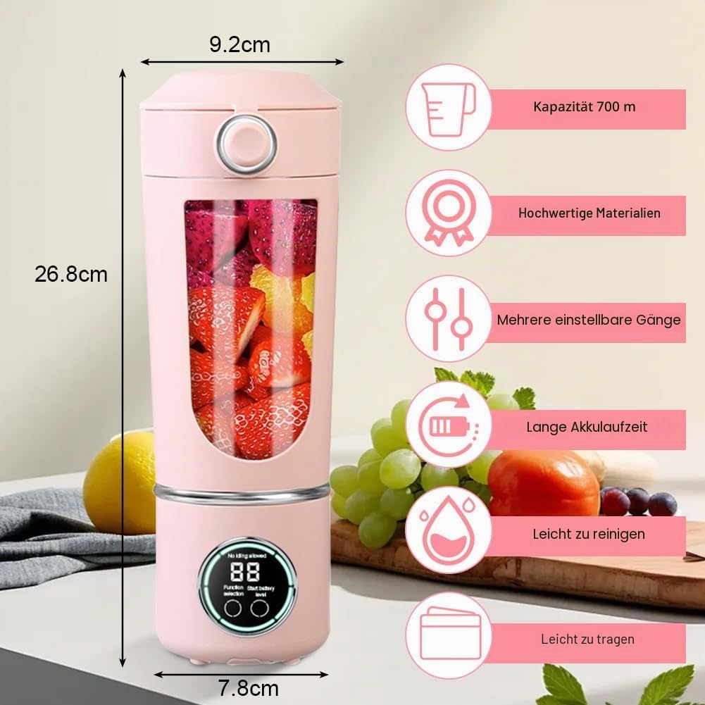 Tragbarer Mixer, 700 ml kleiner Mixer Smoothie, Mini-Standmixer mit 12 Edelstahlklingen und Digitala