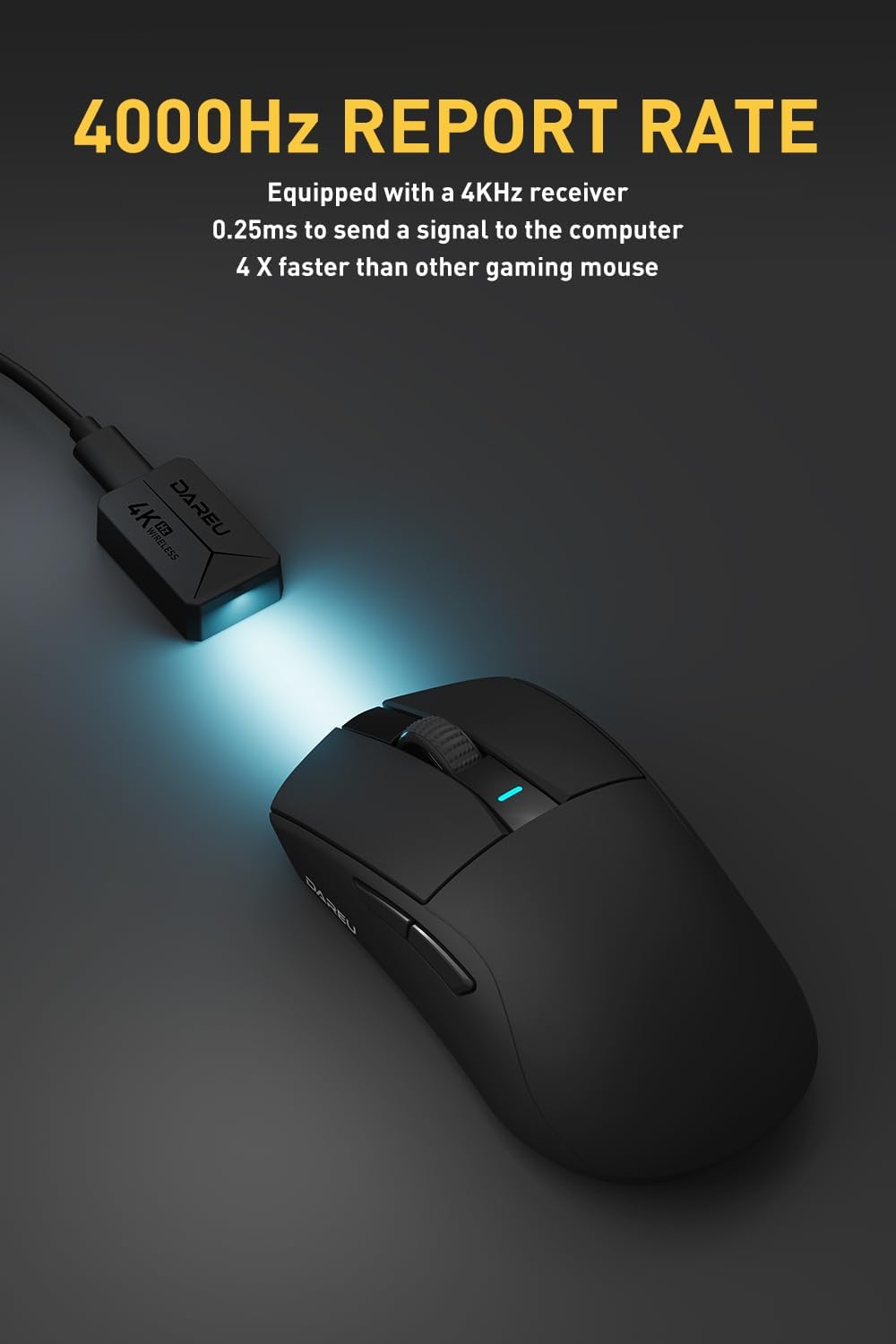 DAREU A950pro 4K Wireless Gaming Mouse: 55 g Ultraleicht, 4 kHz Abtastrate, Optischer Sensor PAW3395