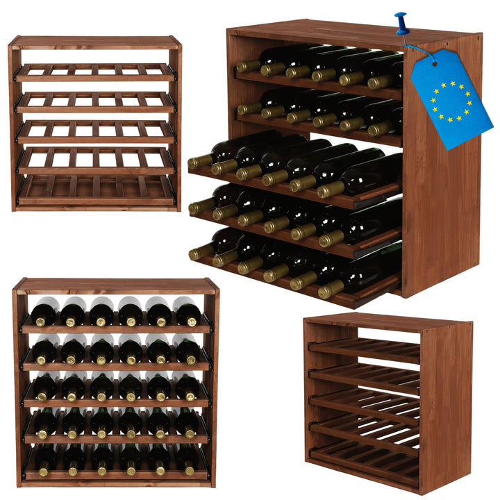 Flaschenregal mit Auszugsböden, Weinregal Massivholz für 30 Flaschen, Weinschrank, Modulares Weinstä