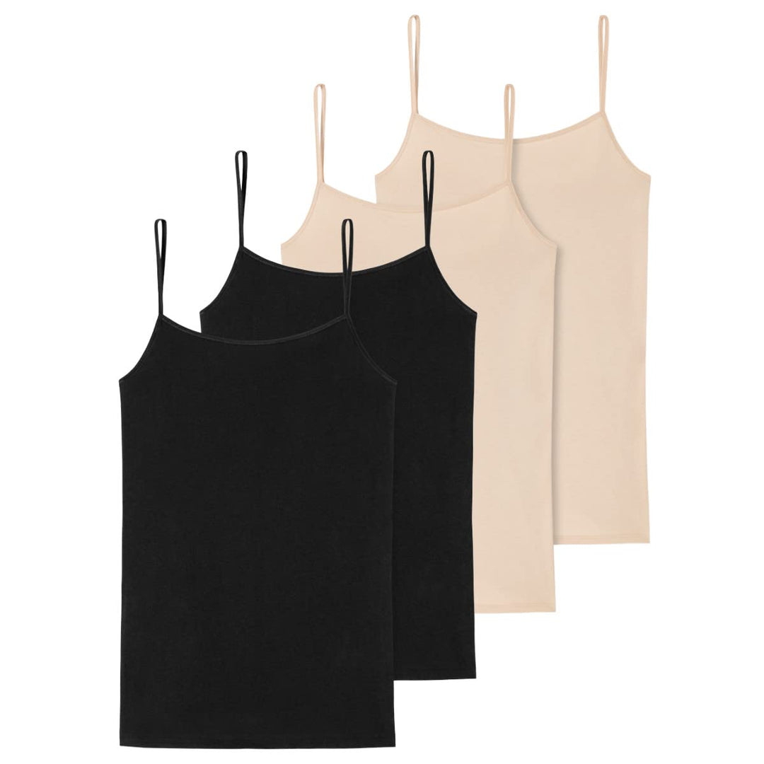 Schiesser Damen 2 PACK Spaghetti Top Unterhemd Bio Baumwolle - 95/5 Organic 38 2 X Schwarz / 2 X San