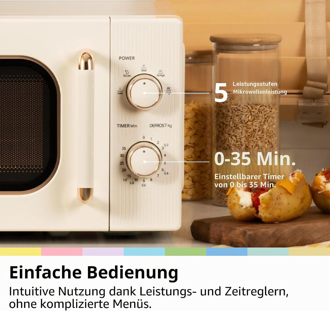 COMFEE CMO-M202NC(CM) Mikrowelle, Vintage, Retro, elegant, mit 5 Leistungsstufen, 700 W, 20 l, Timer