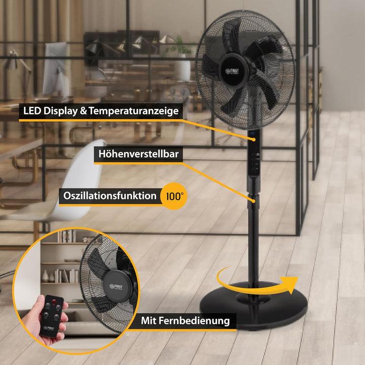TZS First Austria Standventilator mit Fernbedienung | 135 cm höhenverstellbare & leise Windmaschine