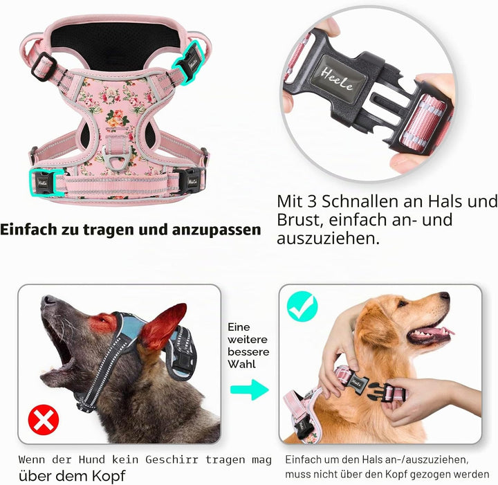 HEELE Hundegeschirr, Hundegeschirr für Mittelgrosse Hunde, Weich Atmungsaktiv Einstellbar Reflektier
