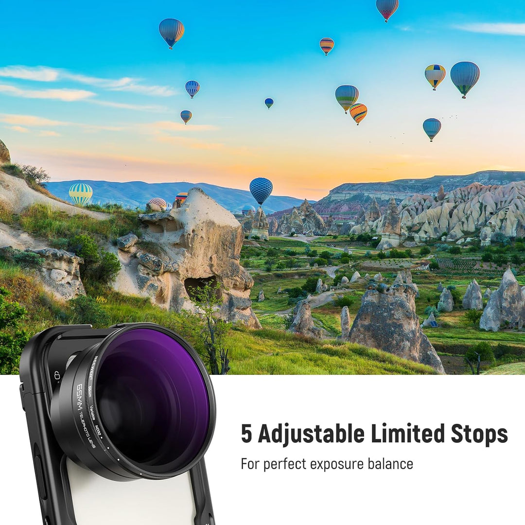 NEEWER 58mm Variabler ND Filter mit 62mm Gegenlichtblende, ND2-32 1-5 Stops Einstellbarer Graufilter