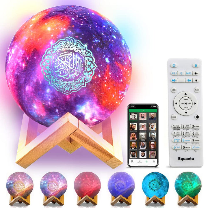 OBEST Quran Lautsprecher Koran, 3D Mondlampe, muslimischer Bluetooth-Player, mit 7 Farben, Touch-Far