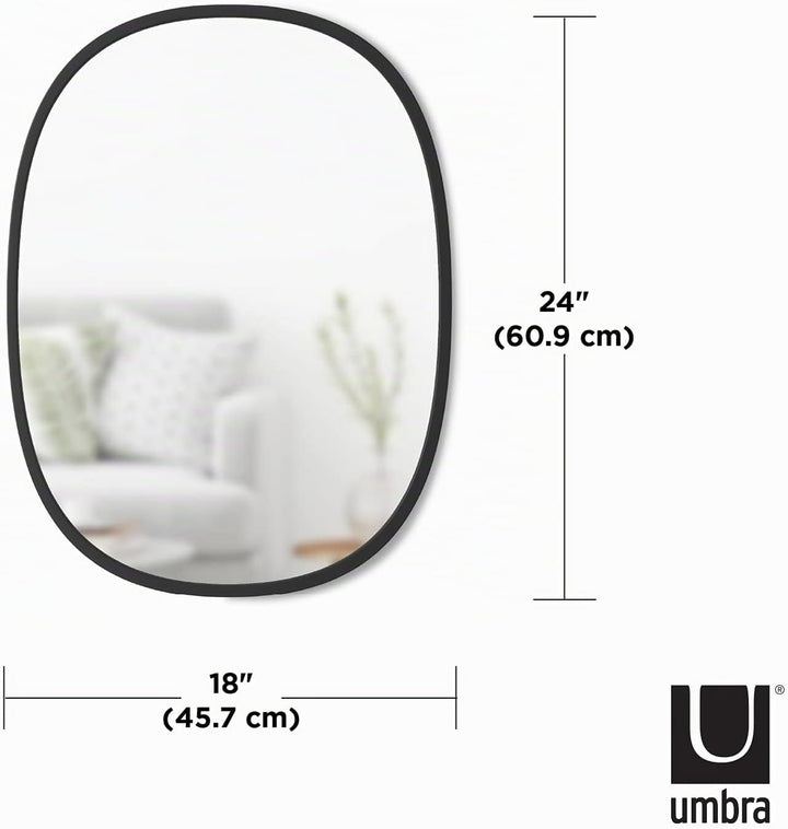 Umbra Hub Wandspiegel – Ovaler Spiegel für Diele, Badezimmer, Wohnzimmer und Mehr, Schwarz, 45x60 cm