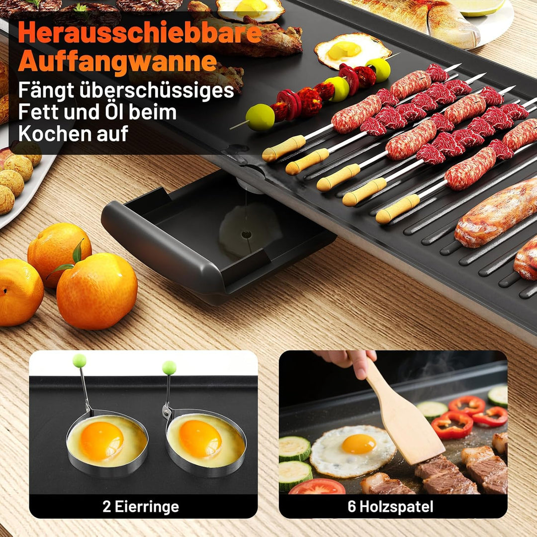 COSTWAY Teppanyaki Grill 1800W, Elektrische Grillplatte, Antihaft Tischgrill mit Einstellbarer Tempe