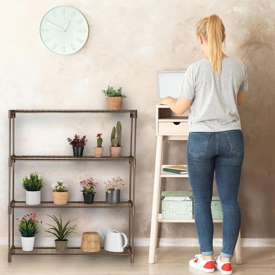 Relaxdays Blumenregal, 4 Ablagen, Blumen- & Pflanzentöpfe, Metall & Kunststoff, HxBxT: 106x91x28 cm,