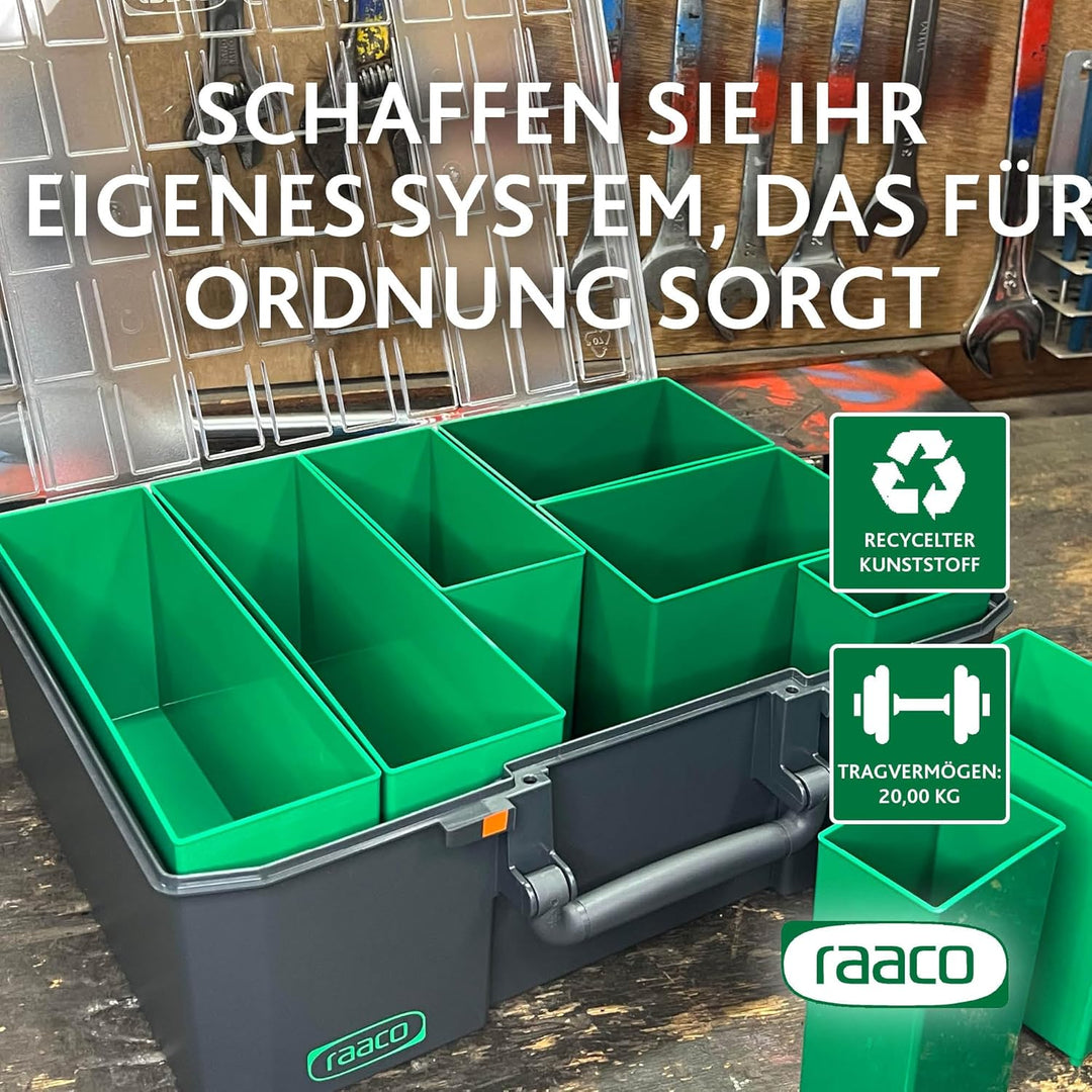 raaco CarryLite 150 5x10-8: Premium Sortierbox für Werkstatt, 8 Einsätze, Sortimentskasten & Sortier