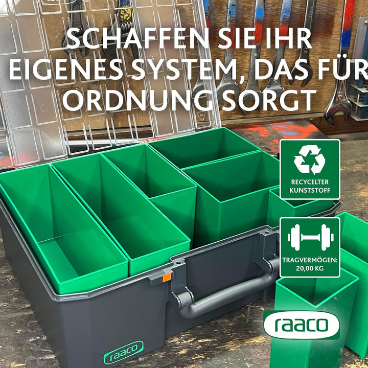 raaco CarryLite 150 5x10-8: Premium Sortierbox für Werkstatt, 8 Einsätze, Sortimentskasten & Sortier