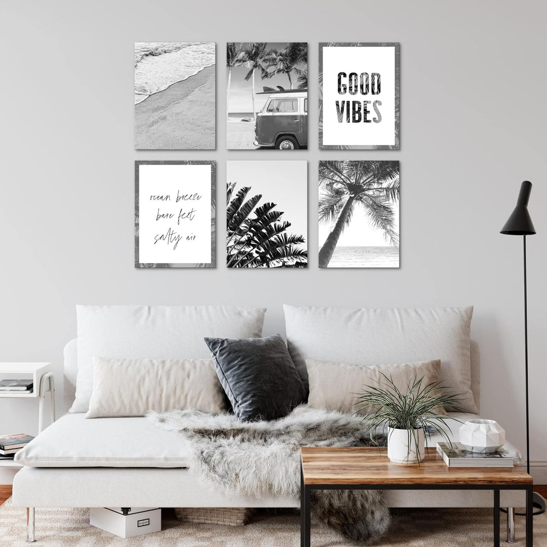 Novart Set Wandbilder - KEIN EXTRA RAMEN BENÖTIGT - Wohnzimmer Schlafzimmer - Bilder Modern Strand -