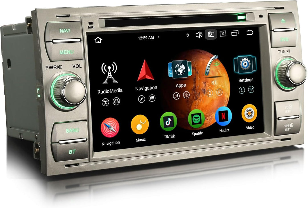 Erisin 8-Kern 4GB+64GB 7 Zoll Android 14 Autoradio Bluetooth GPS Navigation für Ford Focus Fiesta Tr