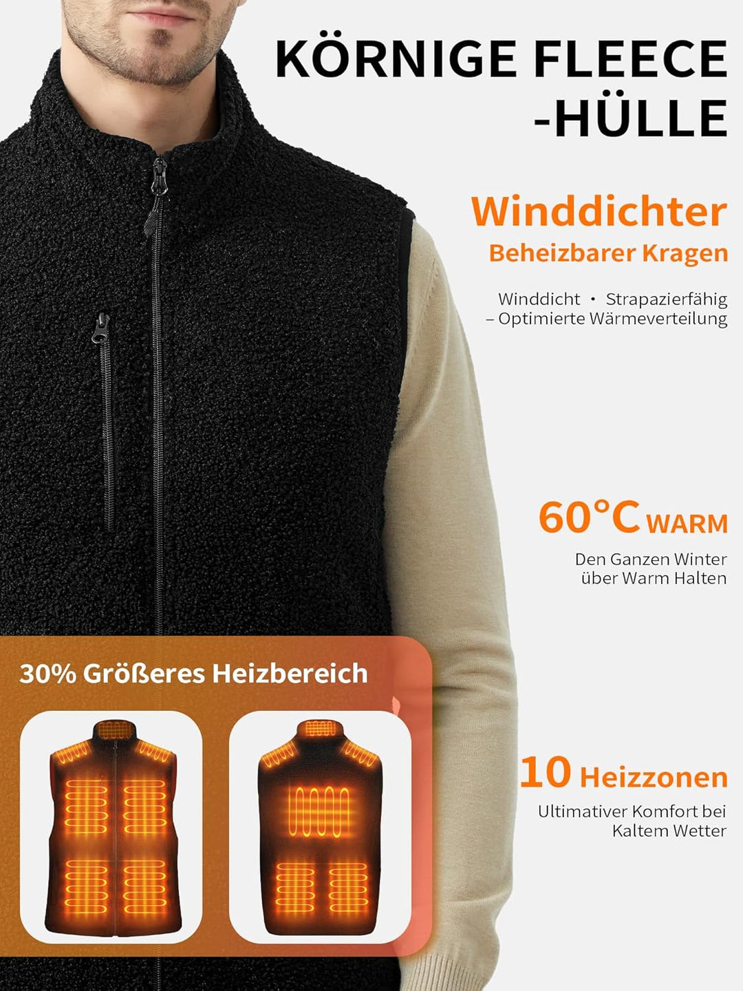 FrostVoyage Beheizbare Weste Damen Herren mit 18400mAh Powerbank, Fleece Heizweste Wärmeweste mit Ak