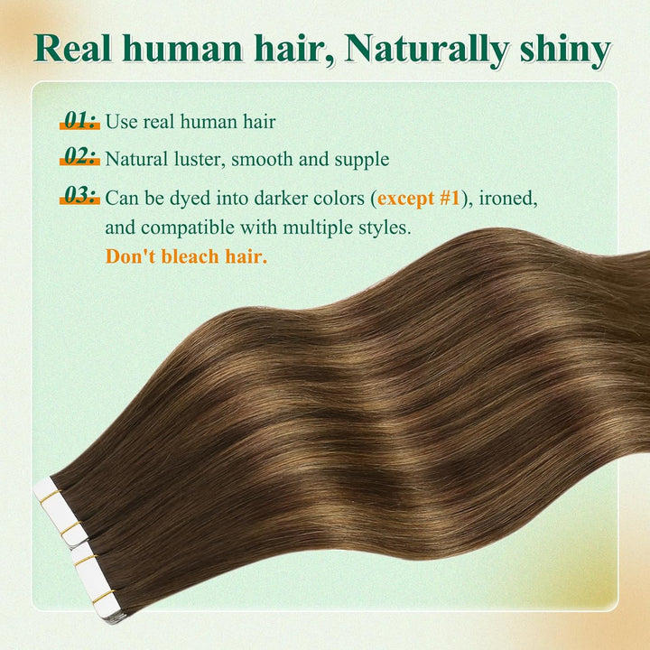 Easyouth Adhesive on Extension Haar Extensions Tape Echthaar 24 Zoll 50g Farbe Dunkelbraune Mischung