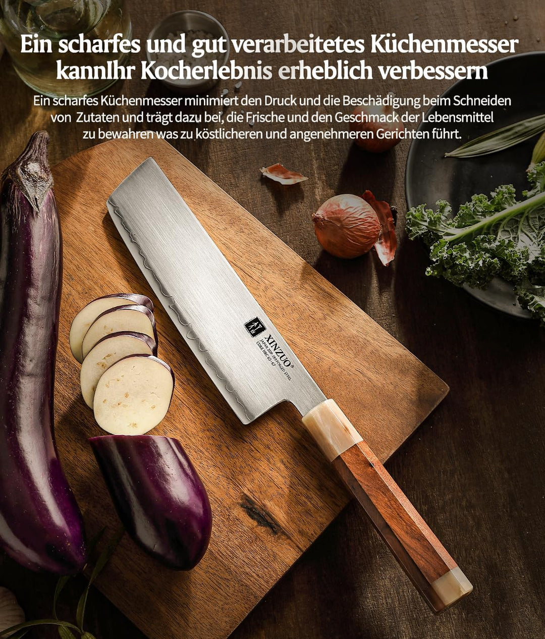 XINZUO Japanischer Stahl Nakirimesser 18.3cm Küchenmesser, Handgeschmiedet Kochmesser Japanischer ZD