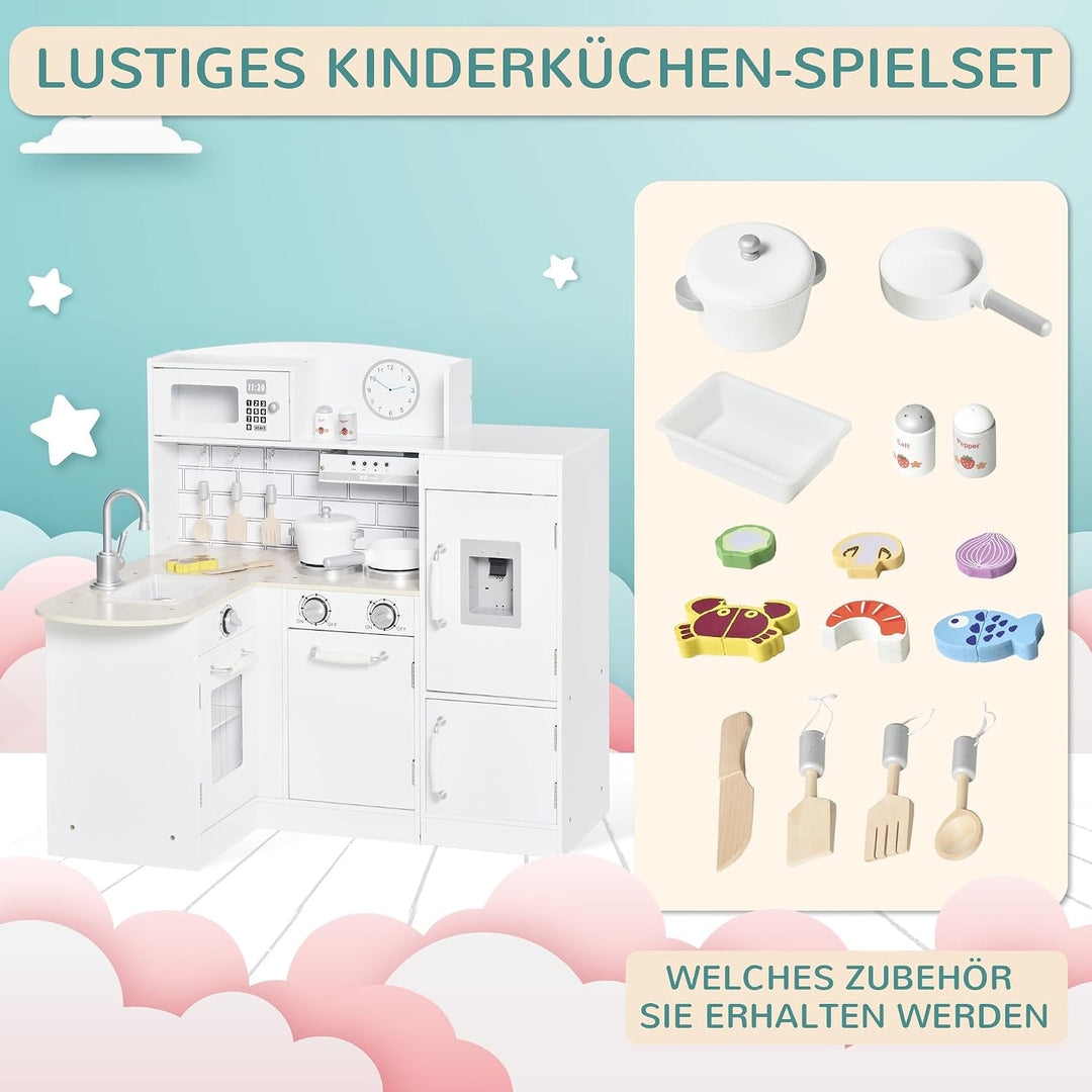 HOMCOM Kinderküche mit Elektronischem Wasserspender Mikrowelle Weiss